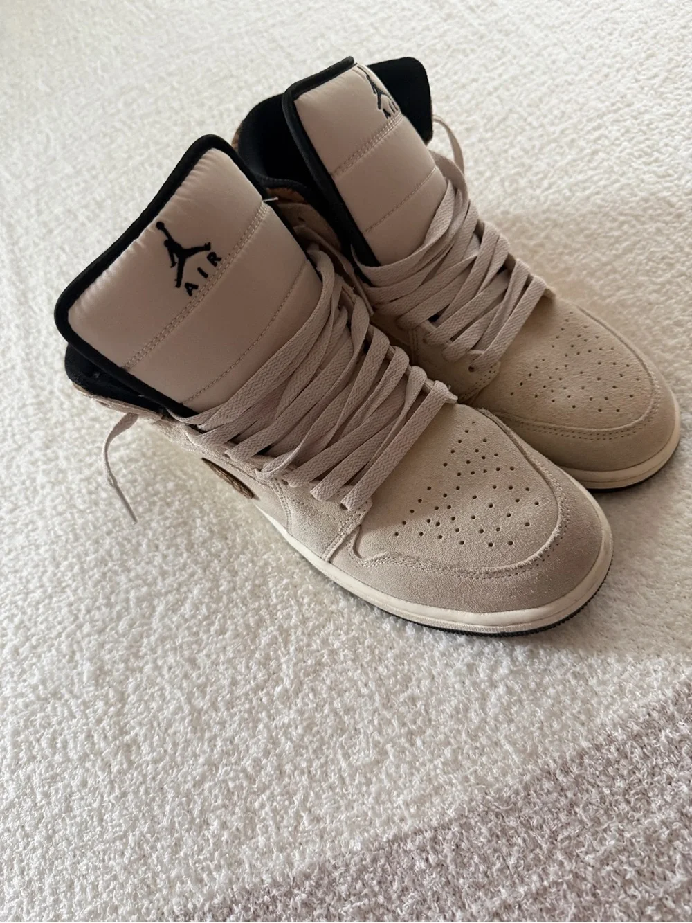 Jordan High-Top Sneakers in Beige with Brown Elephant Print